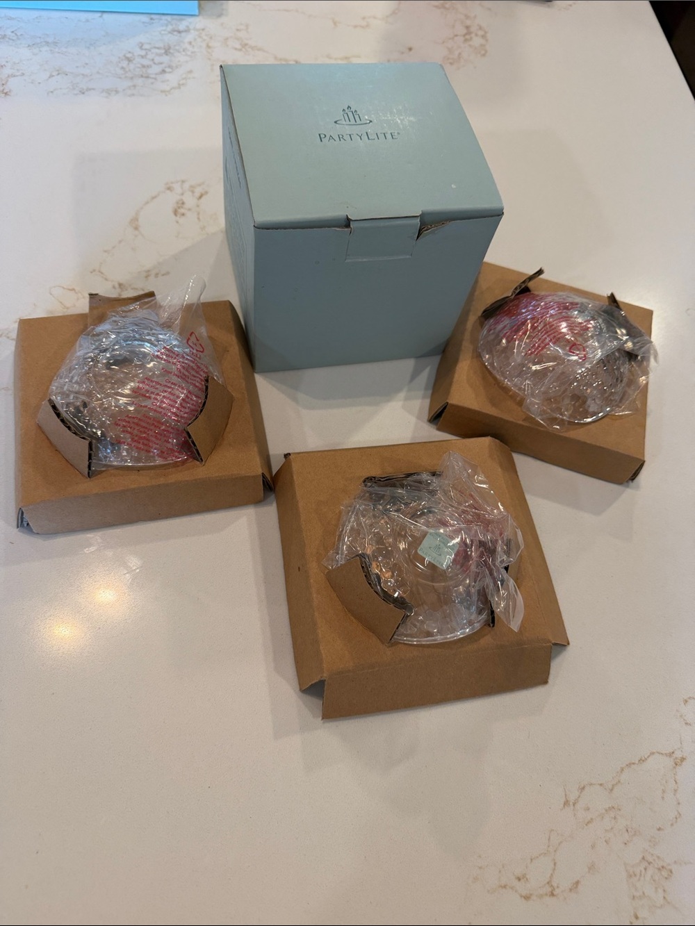 PartyLite Glass Tea Light/ Mini Ball Trio - Set of Three P9207